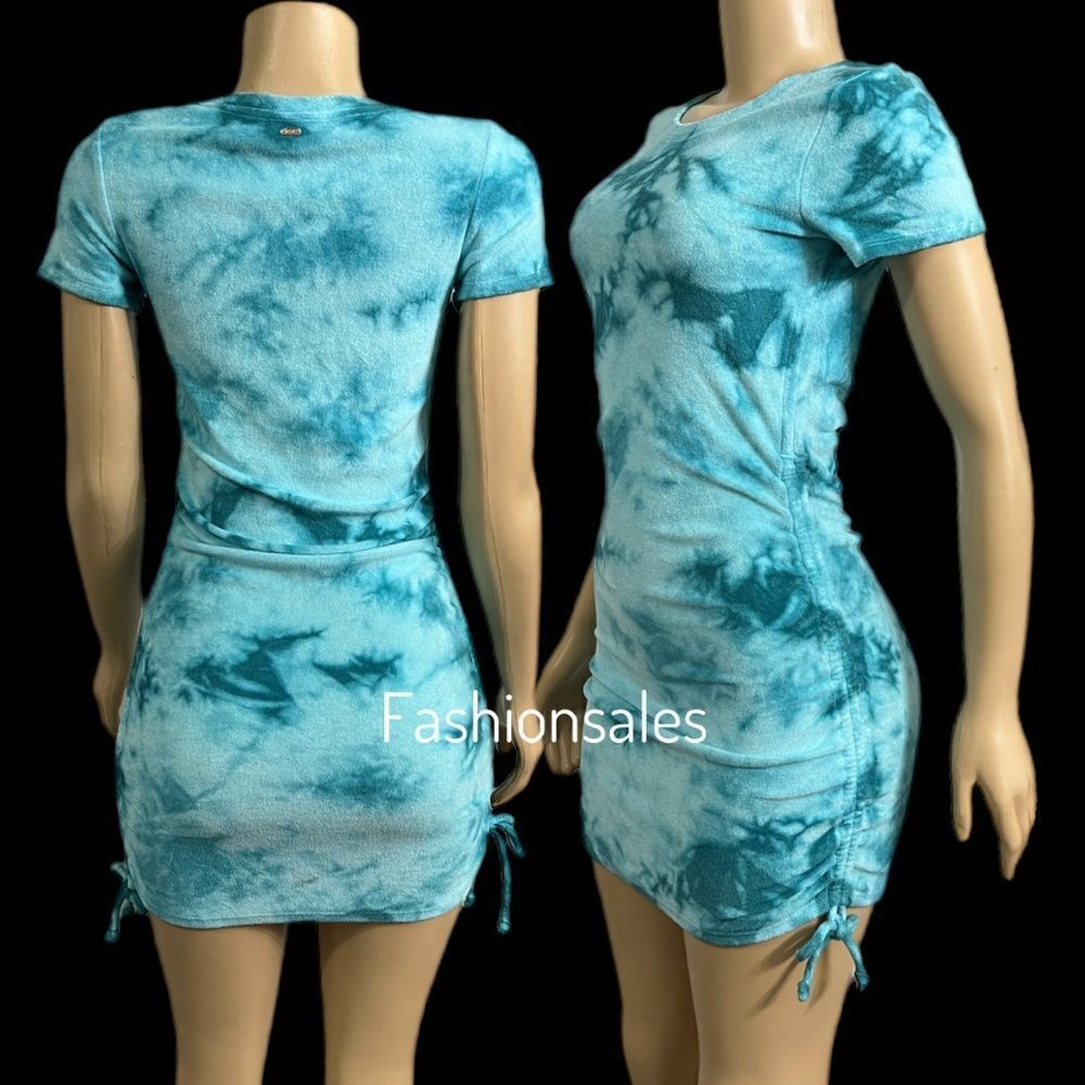 Victorias Secret Pink Beach Terry Ruched Sides Dress Teal Tie dye XXL